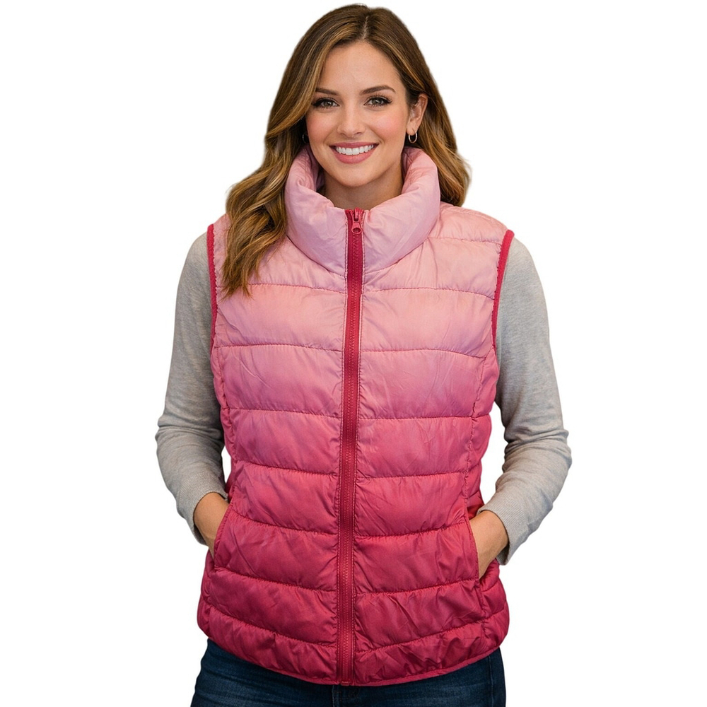 Jackson Hole Ombre Pink Puffer Vest Full Zip Medium